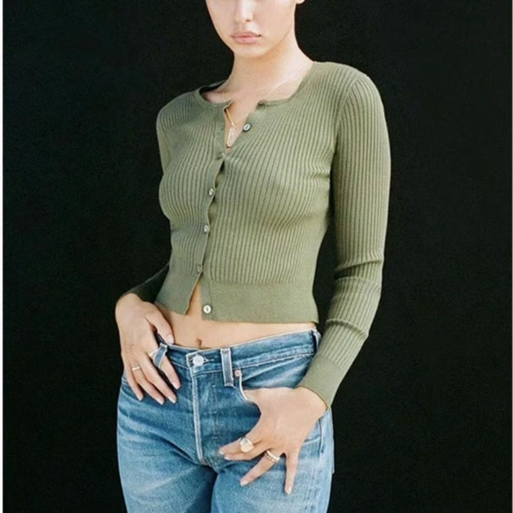 Realisation Par Olive Green Ribbed Cardigan